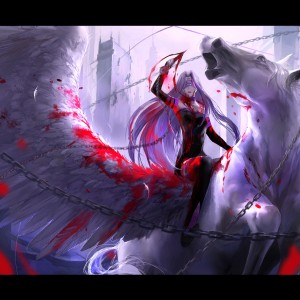 Konachan.com - 149086 Animal Blood Fate_stay_night Horse Kzcjimmy Pegasus Rider