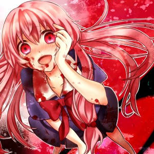 Konachan.com - 140827 Blood Blush Gasai_yuno Long_hair Mirai_nikki Pink_eyes Pink_hair Ribbons