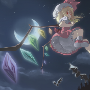 Konachan.com - 83397 Flandre_scarlet Moon Night Red_eyes Shomon Touhou Wings