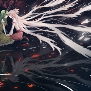 Konachan.com - 87628 Fujiwara_no_mokou Kamishirasawa_keine Leaves Nyki Petals Touhou Water