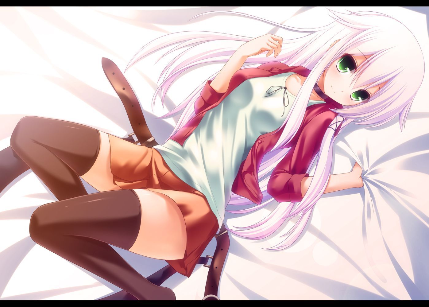 Konachan.com - 126308 Green_eyes Long_hair Pink_hair Syroh Thighhighs