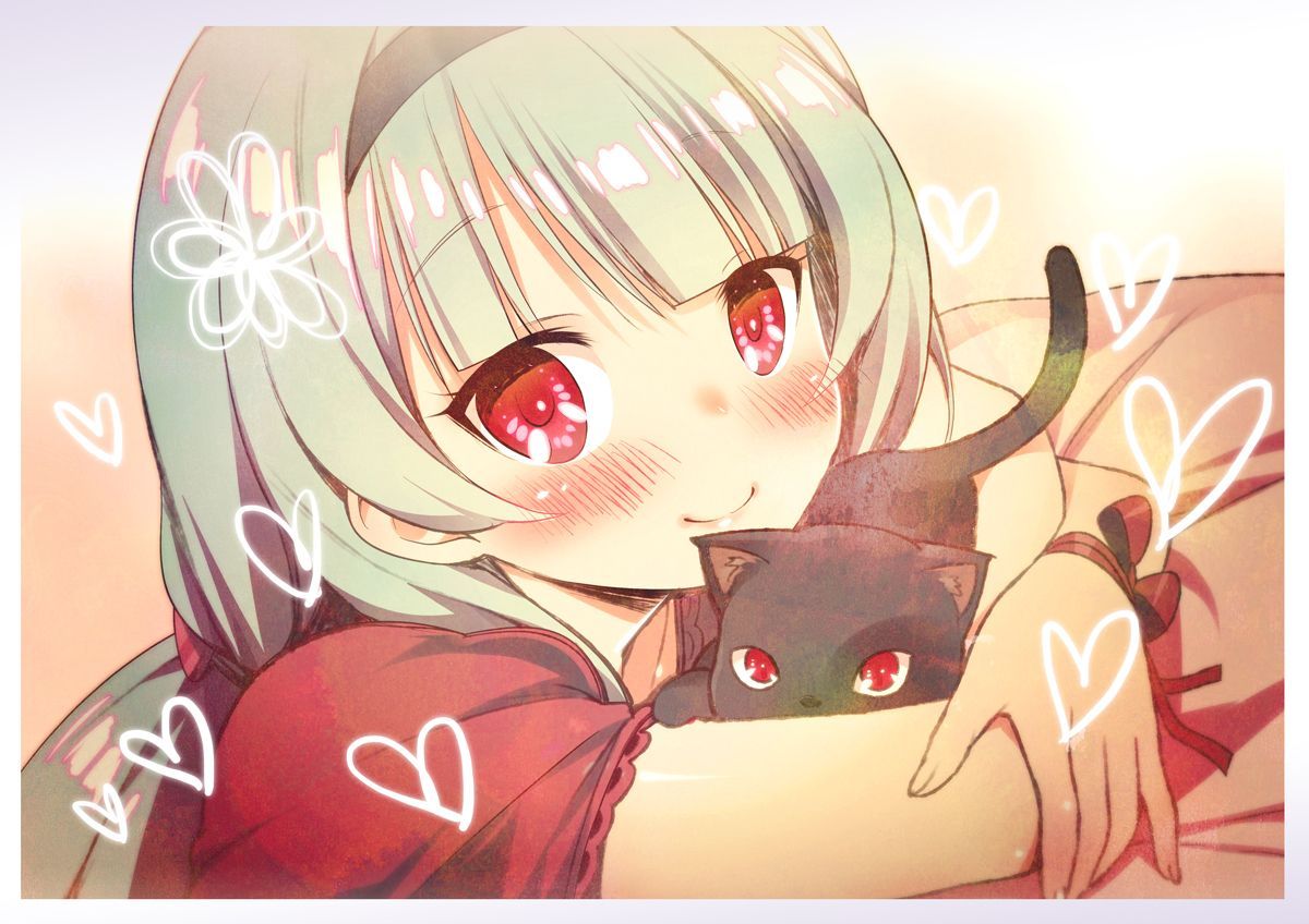 Konachan.com - 136529 Animal Bed Blush Cat Headband Original Red_eyes Zpolice