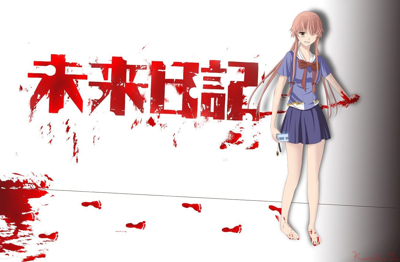 Konachan.com - 140828 Blood Gasai_yuno Long_hair Mirai_nikki Pink_hair Ribbons