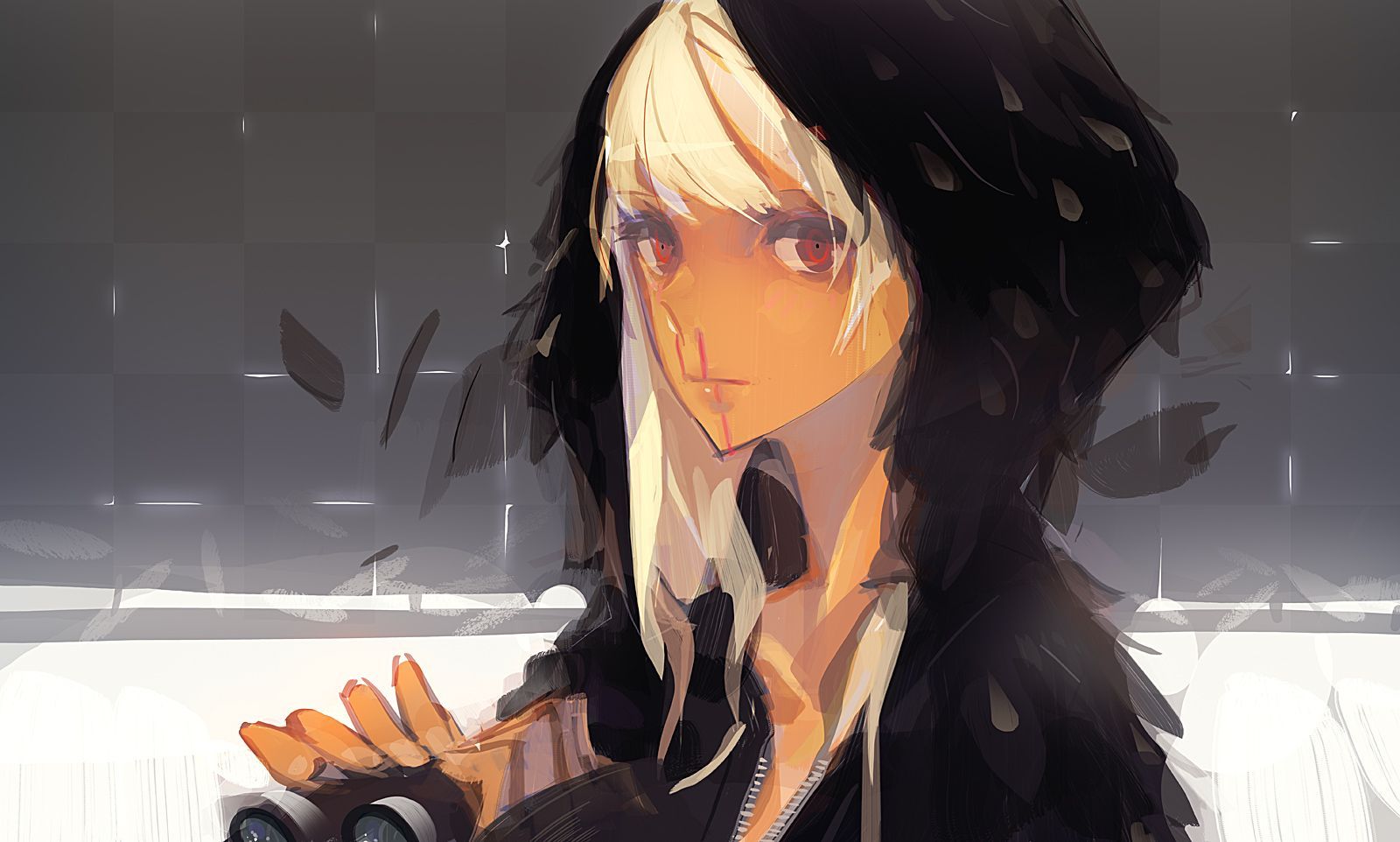 Konachan.com - 187536 Blonde_hair Blood Nosebleed Original Panamaman Red_eyes