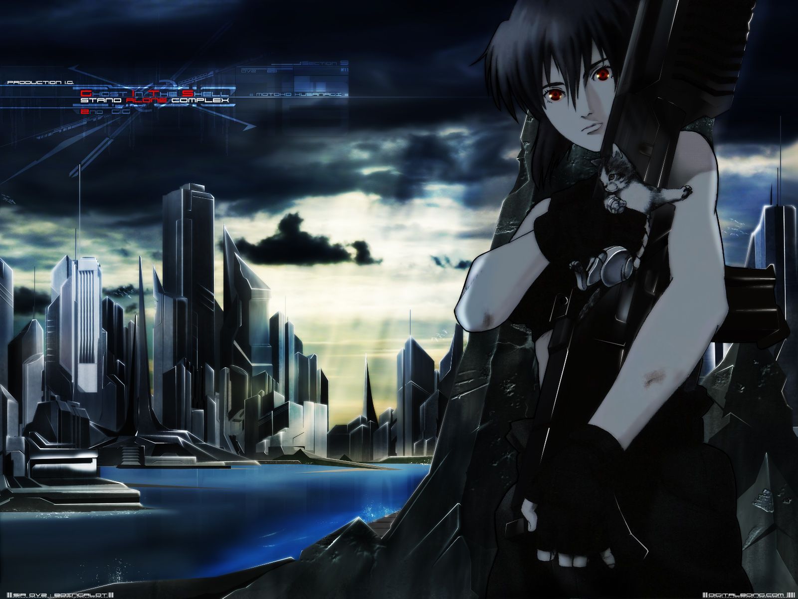 Konachan.com - 20528 Animal Cat Ghost_in_the_shell Gun Kusanagi_motoko Red_eyes Weapon