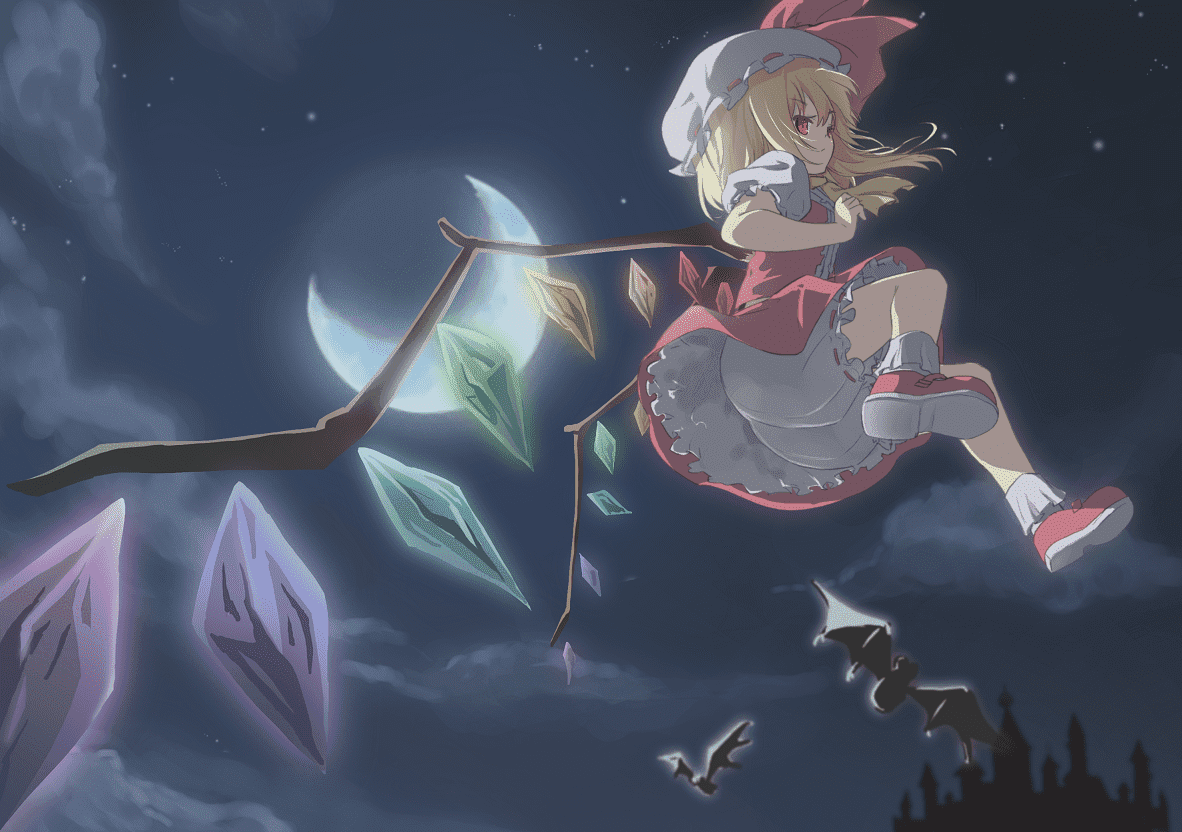 Konachan.com - 83397 Flandre_scarlet Moon Night Red_eyes Shomon Touhou Wings