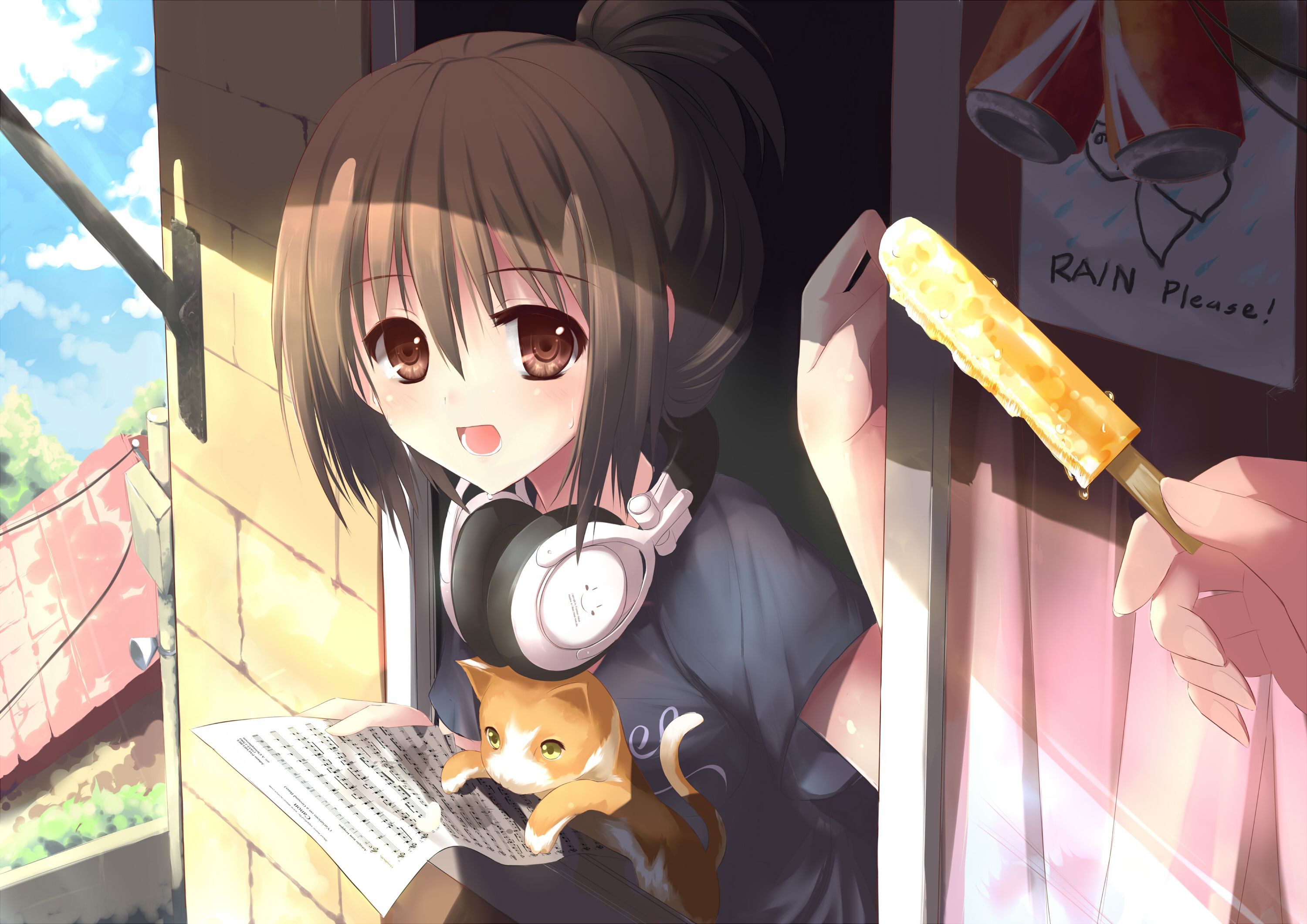 Konachan.com - 86826 Animal Cat Dreamlight2000 Food Headphones Original